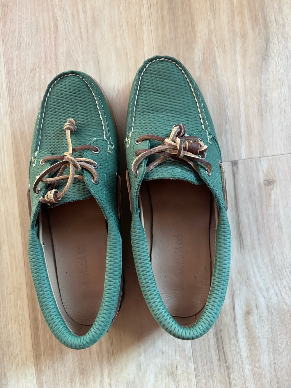 Women’s Timberland Green Leather-Trim Boat Shoes